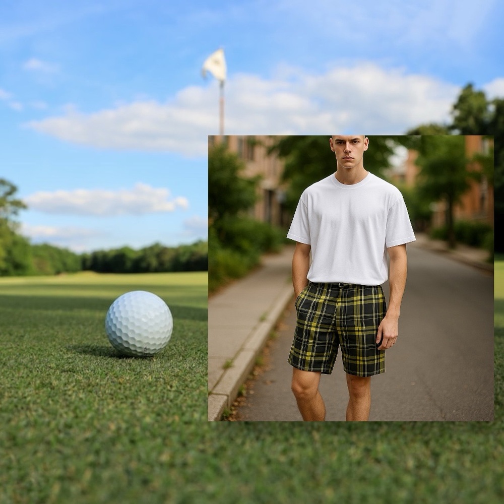 Greg Norman Shark Black and Lime Green Slim Fit Shorts